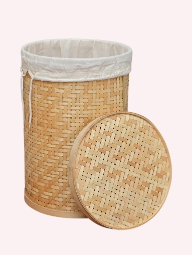 Bamboo Round Laundry Basket with Lid & Liner – Eco-Friendly Clothes Hamper