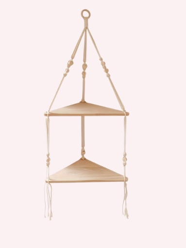 Boho Wooden Corner Floating Shelf