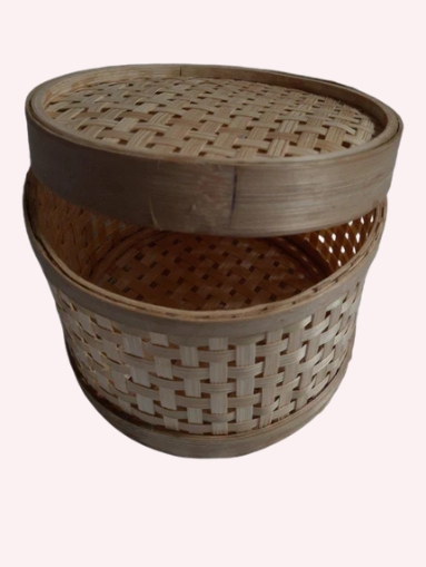 Eco-Friendly Handmade Round Bamboo Basket in Brown – Multi-Purpose Storage & Décor