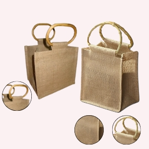 Eco-Friendly Jute Tote Bag with Bamboo Handles – Reusable Shopping Handbag