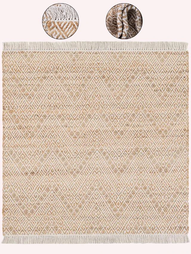 HOMESCAPES Geometric Rug – Handwoven Natural Hemp Chindi Area Rug HOMESCAPES Geometric Rug – Handwoven Natural Hemp Chindi Area Rug