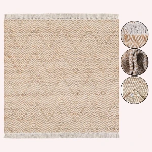 HOMESCAPES Geometric Rug – Handwoven Natural Hemp Chindi Area Rug