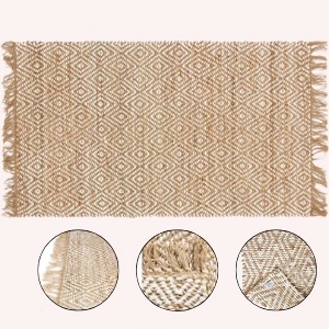 HOMESCAPES Handwoven Geometric Rug – Cotton Wool Blend Area Carpet