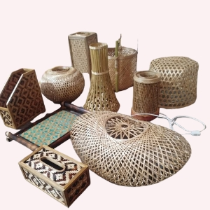 Handcrafted Bamboo & Cane Home Decor Set – Eco-Friendly Natural Storage & Lighting