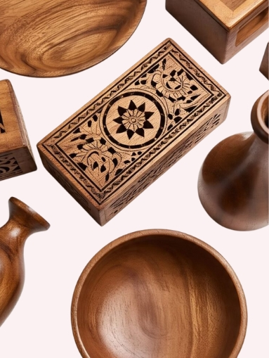 Handcrafted Natural Wooden Bowl – Eco-Friendly Acacia & Teak Serving Bowl