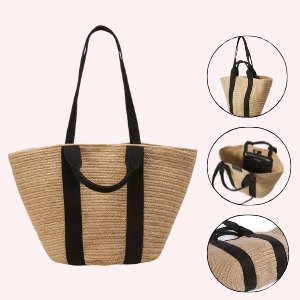 Handmade Jute Tote Bag with Cotton Trim – Eco-Friendly Women’s Handbag