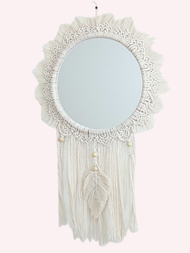 Handmade Macrame Wall Mirror – Boho Cotton Rope Round Decorative Mirror