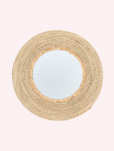 Handwoven Rattan Wall Mirror – Rustic Straw & Grass Frame Home Accent