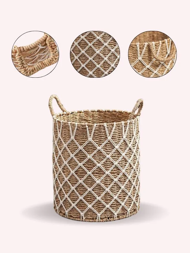 Isidore Round Water Hyacinth Basket – Handwoven Seagrass Storage Bin Isidore Round Water Hyacinth Basket – Handwoven Seagrass Storage Bin