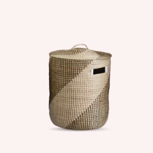Litton Lane Seagrass Storage Basket with Lid – Handmade Two-Tone Organize
