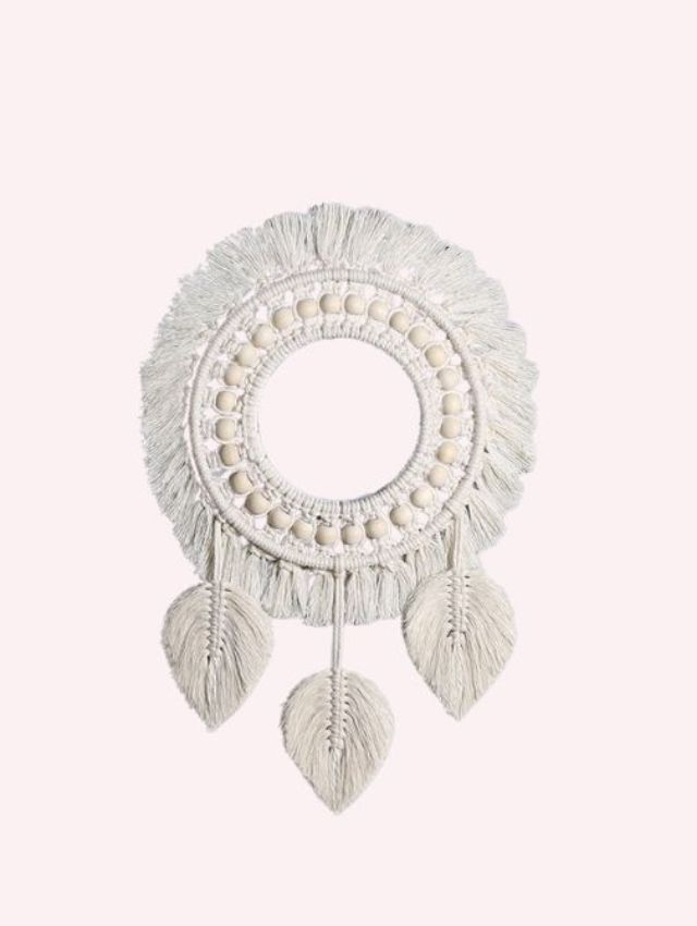 Round Decorative Wall Mirror with Cotton Macrame & Tassels – Bohemian Home Decor