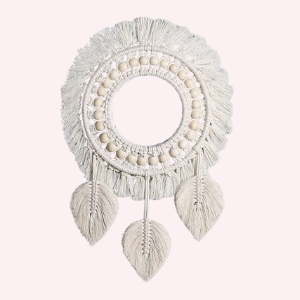 Round Decorative Wall Mirror with Cotton Macrame & Tassels – Bohemian Home Decor